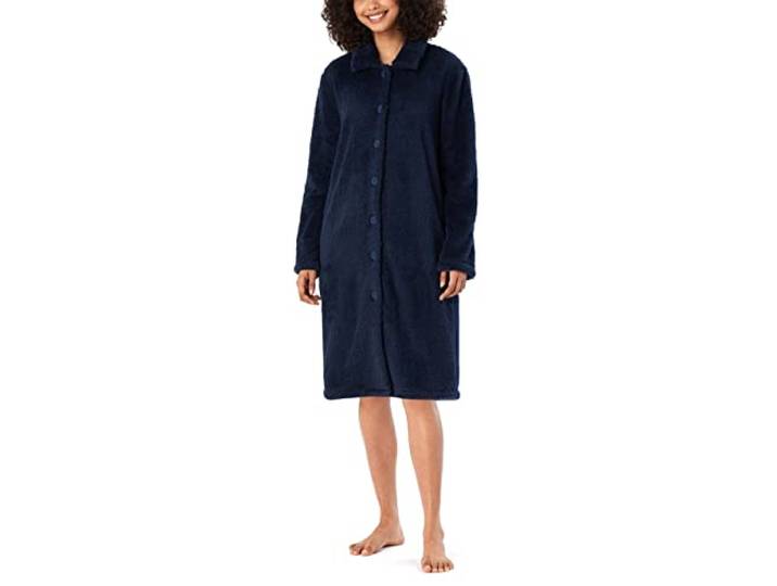 Schiesser Damen Bademantel kuschelig und warm mit Knöpfen - Teddy Fleece