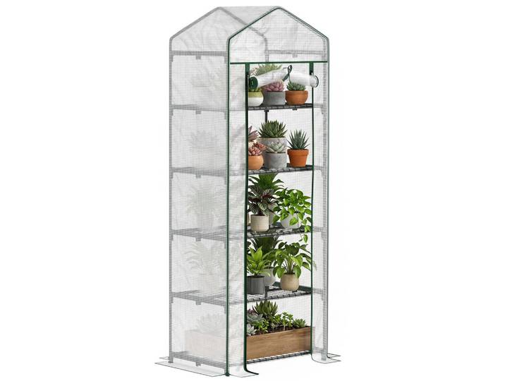 ComfortXL Mini-Gewächshaus De-05856 mit 5 Ebenen 69/49/193 cm Weiß, Metall, Kunststoff, 49x193x69 cm, Gartenzubehör, Gartenhäuser & Gewächshäuser