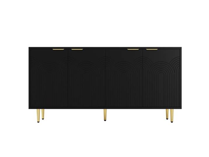 Buffet en mdf avec 4 portes noir 160x40x80 cm