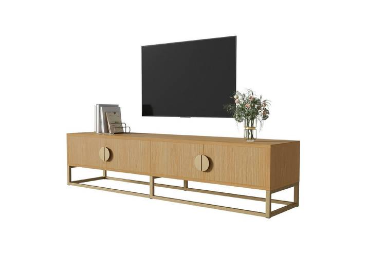 Fine Life Pro TV-Bank Lowboard / TV‑Schrank / TV‑Lowboard mit 4 Türen, halbrunde Griffe