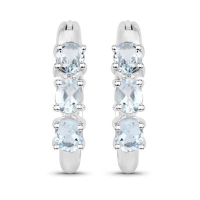 Paar Creolen VIRA JEWELS "Silber 925 rhodiniert mit 6 hellblauen Aquamarinen", weiß (weiß, hellblau), Ohrringe, Damen, one-size, 0,9, Silber 925 (Sterlingsilber)