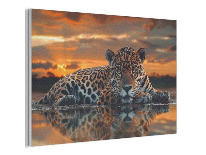 MuchoWow Akustikbild - Natur - Leopard - Tier - Sonnenuntergang - Modern - 90x60, Orange, Kunststoff, Rechteckig, 90x60x0.9 cm, Wandverkleidung, Akustikpaneele