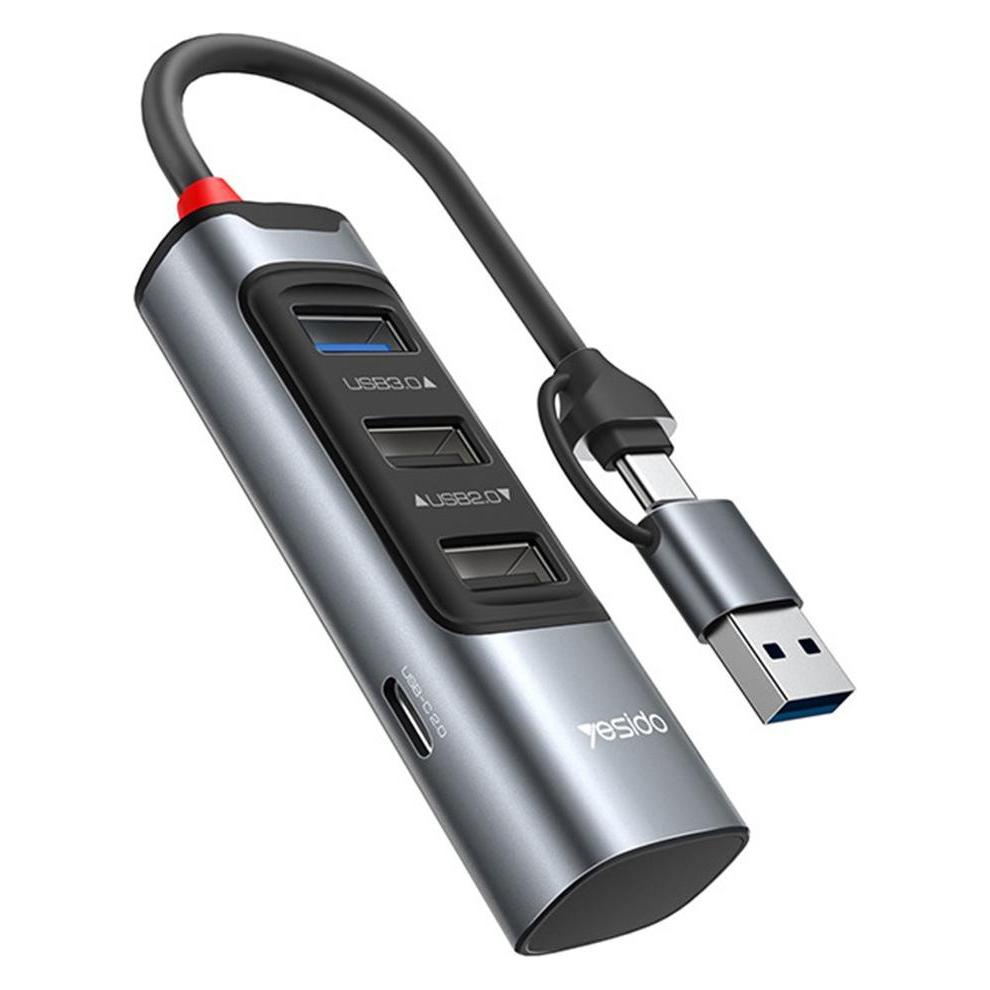 Yesido USB / USB-C Hub HB19, 4in1, Grey (USB-C, 4 Ports) (60963771)