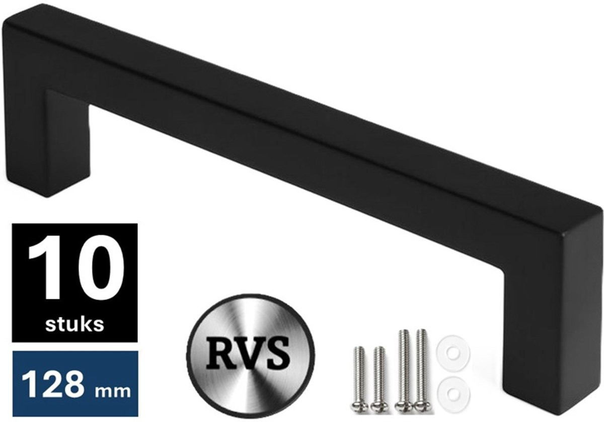 MSQDESIGN Handgrepen RVS zwart, 128mm, 10 stuks