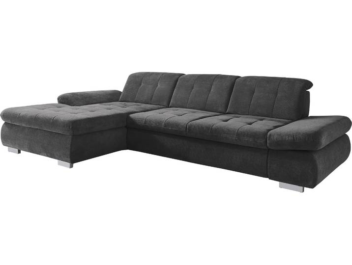 Ecksofa, Chenille, Schwarz 331×124 cm, Ottomane Links, Bettfunktion & Verstellbar, Modern