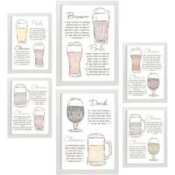 POSTER Set Mit 6 Biersorten Weiß Vollfarbige Illustrationen Von Kaffee & Getränken Im Werbetafel Illustrationen Für & Heim A3 & A4 Weißer Rahmen