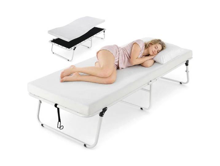 Lit Pliant 1 Personne 80x190 cm avec Matelas Mousse Mémoire 7 cm Blanc