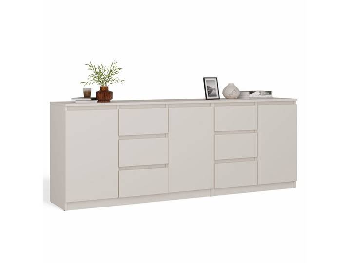 ibonto Kommode Sideboard 200 cm breit, grifflose Kommode mit 6 Schubladen und 3 Türen
