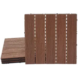 Mendler WPC Bodenfliese HWC-E19, Holzoptik Balkon/Terrasse, 3D-Struktur linear ~ dunkelbraun, 4x je 50x50cm = 1qm