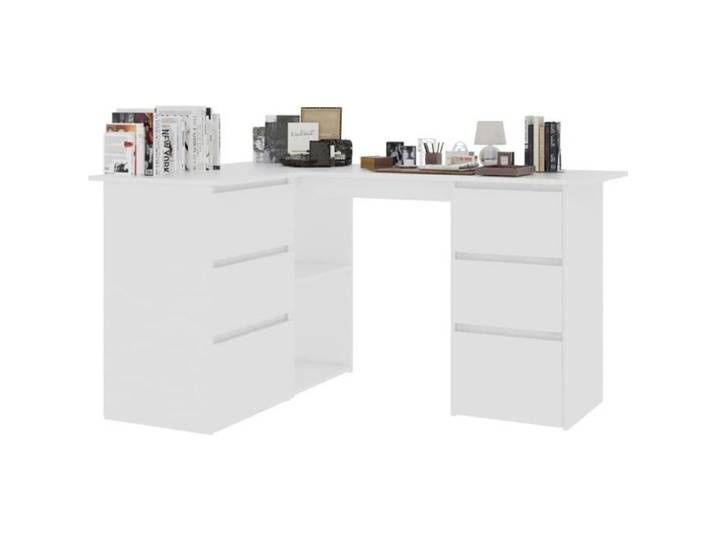 Bureau d'angle - VINGVO - Blanc - 6 tiroirs - 2 étagères