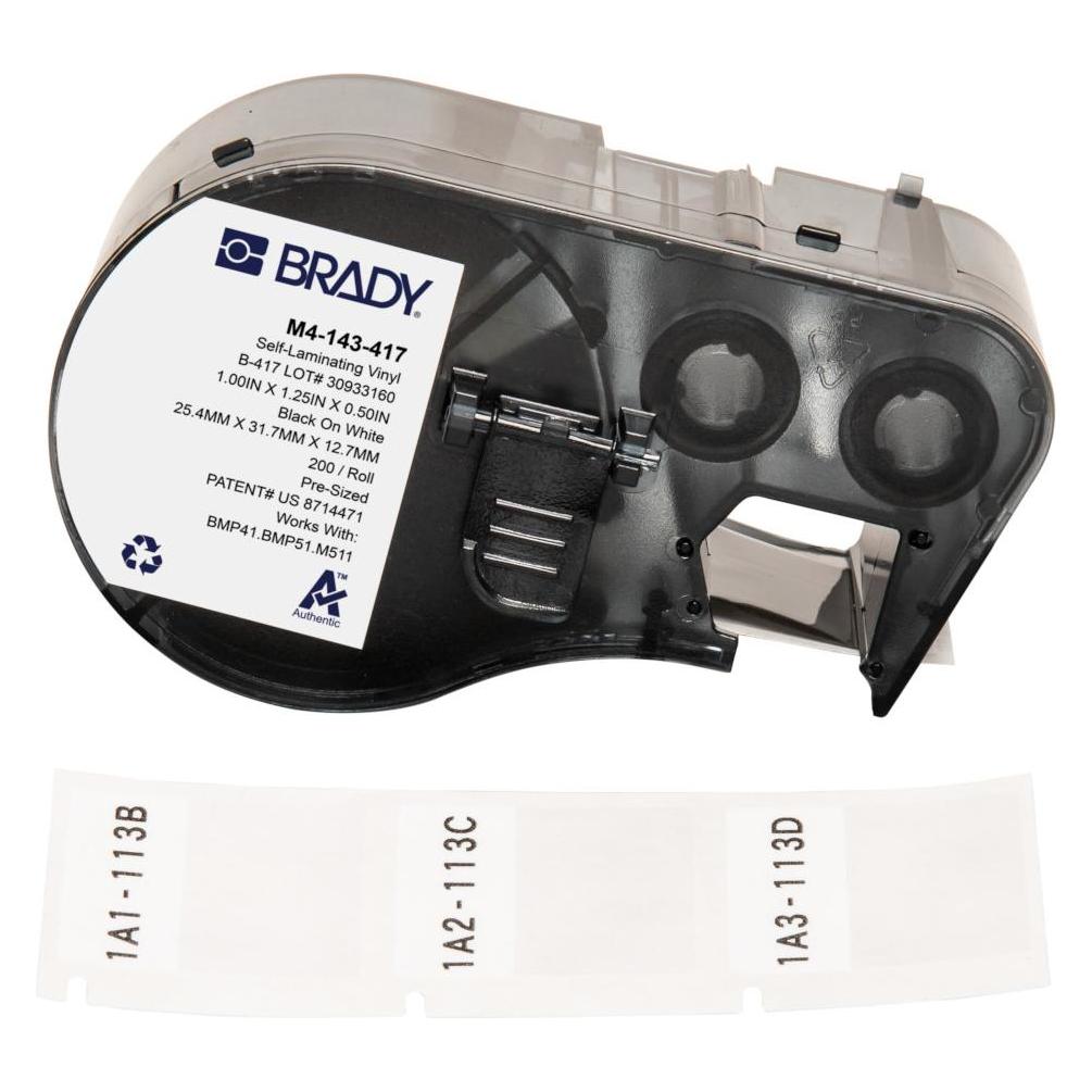 Brady M4-143-417, selbstlaminierendes Vinyl, Weiss/Transparent, 25.40 x 12.70(31.75) mm, permanent (70 mm) (M4-143-417)