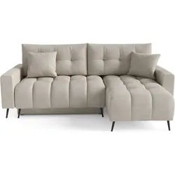 ECKSCHLAFSOFA Denver im Veloursstoff, Beige