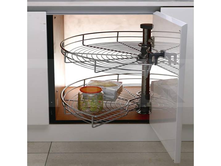 270 ° Armoire d'angle rotative plateaux de rangement panier support, 710mm 2 niveaux cuisine organiser armoire carrousel hauteur réglable, argent