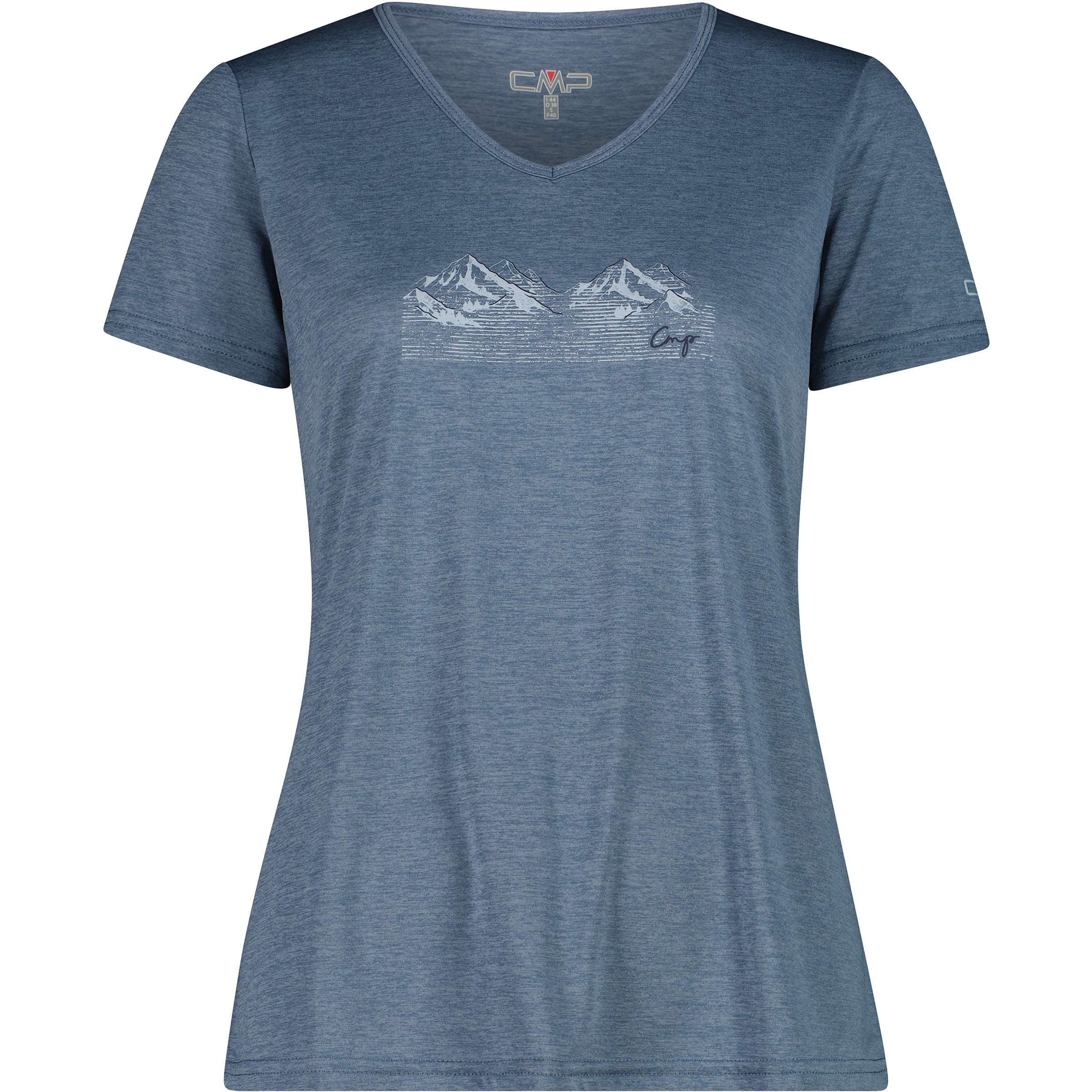 CMP Melange Print Damen T-Shirts blau Größe L Trekking Geruchsneutralisierend
