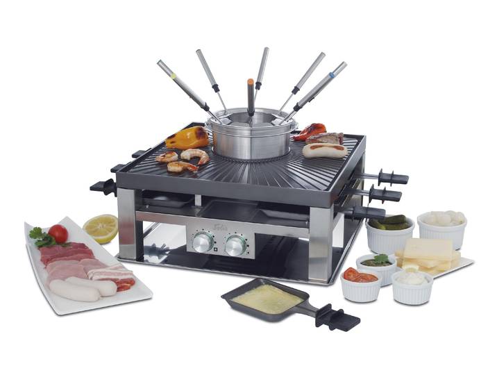 Raclette und Fondue-Set SOLIS OF SWITZERLAND Grill 3 in 1 , anthrazit, silberfarben, schwarz, B:35,5cm H:14cm T:35,5cm, Raclettes, Raclette und Fondue-Set
