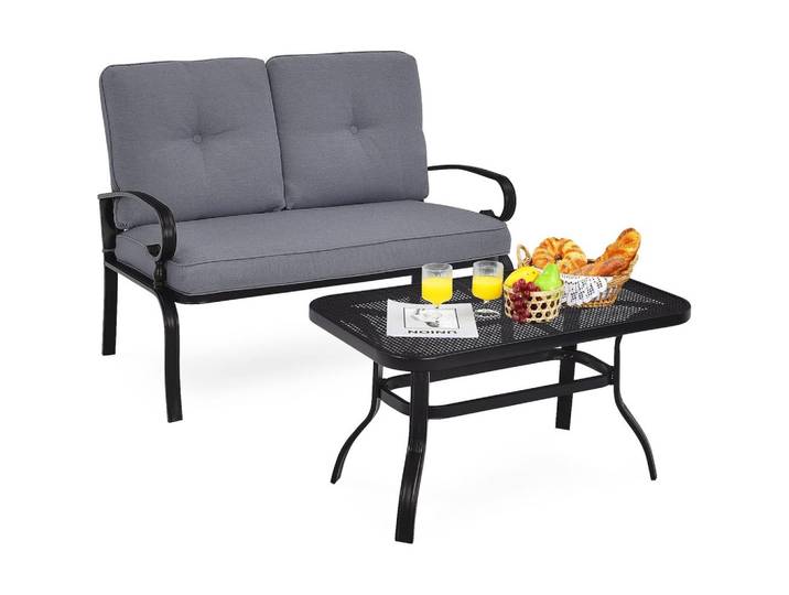 GARTENBANK 2-Sitzer mit Couchtisch Grau