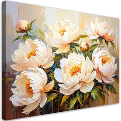 LEINWANDBILD Pfingstrosen Blumen auf beigem Hintergrund Imitation von Farbe 90x60cm