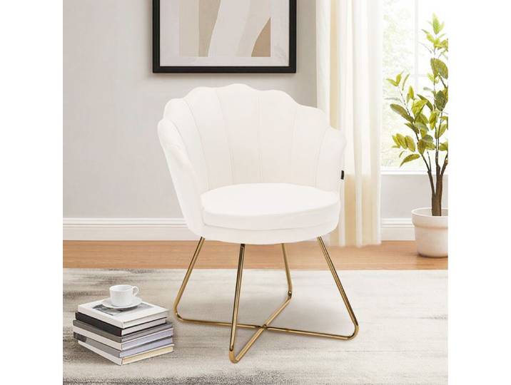Chaise de Salon Élégante en Velours Design Raffiné avec Pieds Croisés Dorés Idéale pour Chambre et Coiffeuse Blanc