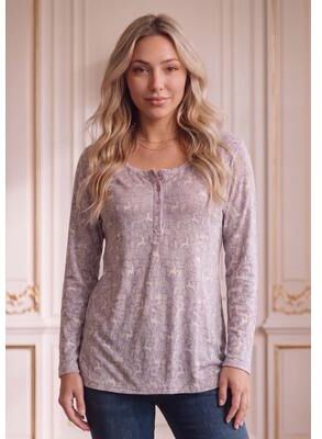 Plus Size Women's Plus Size Knit Thermal Henley Top - Long Sleeve by Roaman's in Lavender Winter Wishes (Size 4X) Long Sleeve Shirt