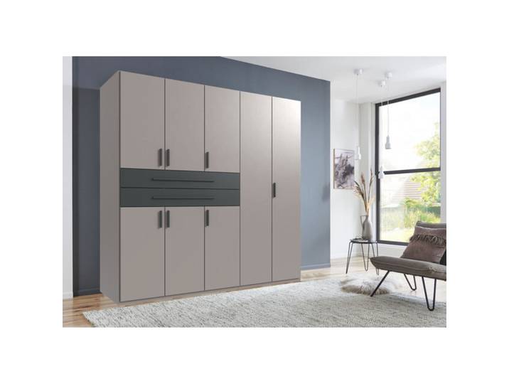 Kleiderschrank Stride Saharagrau, Rahmen + Abs. Grafit - Griffe Grafit Mischholz B 225 cm - Kleiderschrank