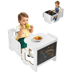 VEVOR Montessori Tisch Stuhlset Kleinkindertischset (mit Tafel) aus Holz für 1–5-Jährige, höhenverstellbarer Aktivitätstisch Spieltisch für Kinder, ideal zum Lesen Essen Spielen – Weiß