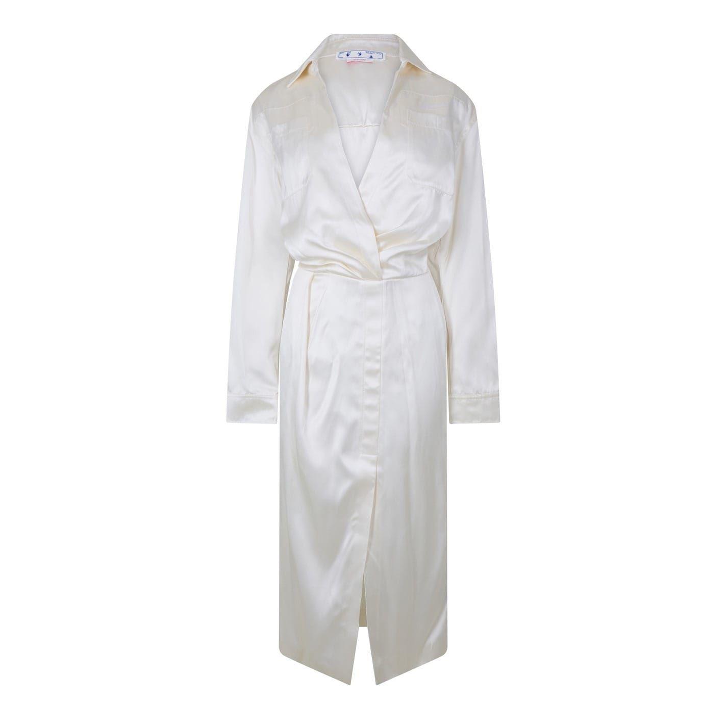 Off White Dames Chine Satijnen V-hals Wikkeljurk (Wit)