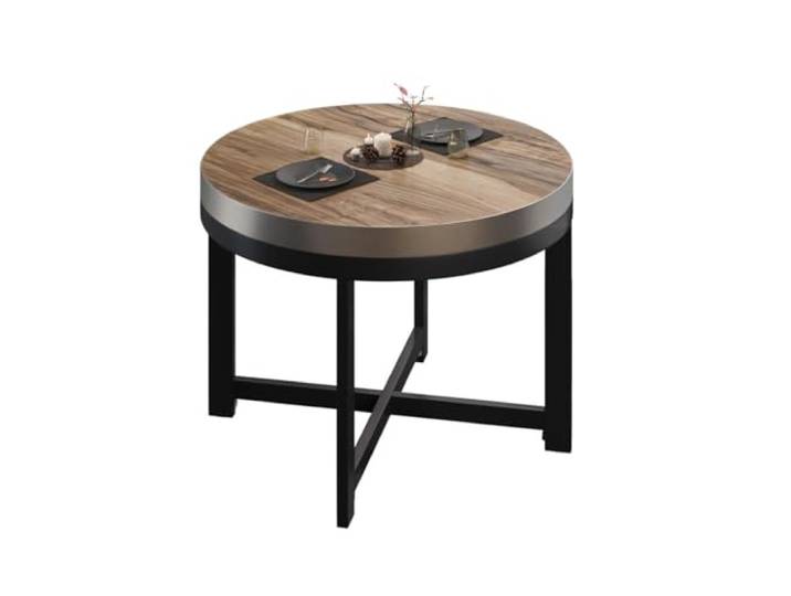 GGMMÖBEL BO Couchtisch Rund Ø70 x H54 cm Wohnzimmertisch Sofatisch Sheesham/Schwarz TP: Ø70 x 5 cm Fuß: Ø70 x 50 cm