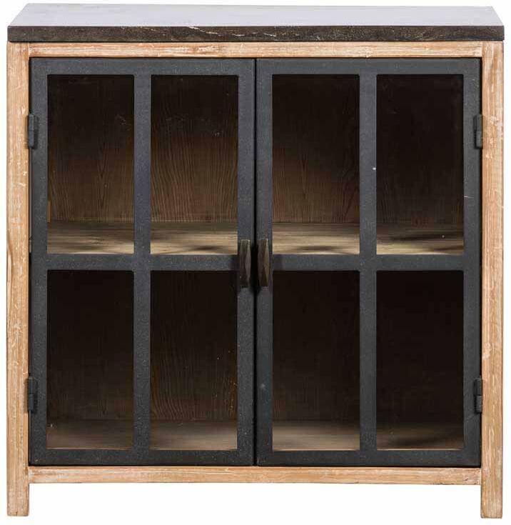 Pharao24.de Kleine Vitrine für Küche Pinie massiv Schwarzgrau Metall