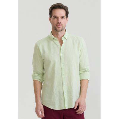 Langarmhemd FELIX HARDY "Basic Hemd", Herren, Gr. M, Normalgrößen, hellgrün, 65% Baumwolle, 35% Leinen, Hemden