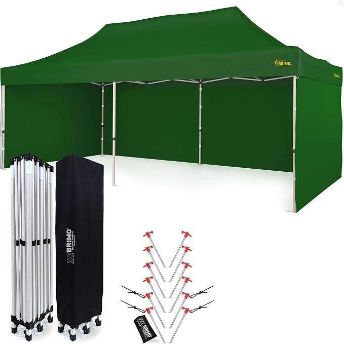 Economic Star Partyzelt Wasserdicht mit 3 Seitenteile + 12x Partyzelt Heringe + Schutzhülse für Rennzelt, UV-Schutz 50+ Pop-Up 3x6 (3x6, Grün)