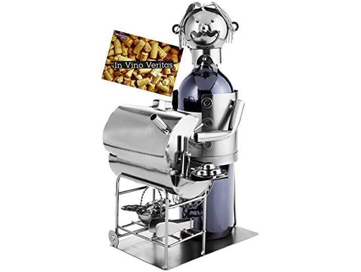 Brubaker - Wijnfleshouder - Barbecue man - Metalen sculptuur - Wenskaart INBEGREPEN. - Origineel cadeau-idee