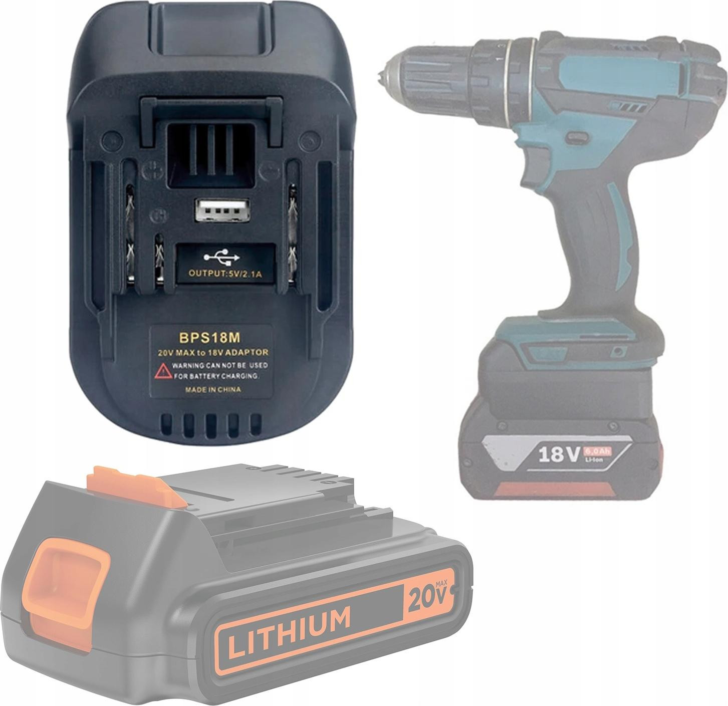 ROSFIX Adapter Vervanging BPS18M – Accuconverter 18V compatibel met Black&Decker, Stanley, Porter Cable en Makita 18V