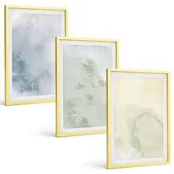 BILDER SET 3er Set - 40x60 cm Goldrahmen - Pastellfarben auf Leinwand