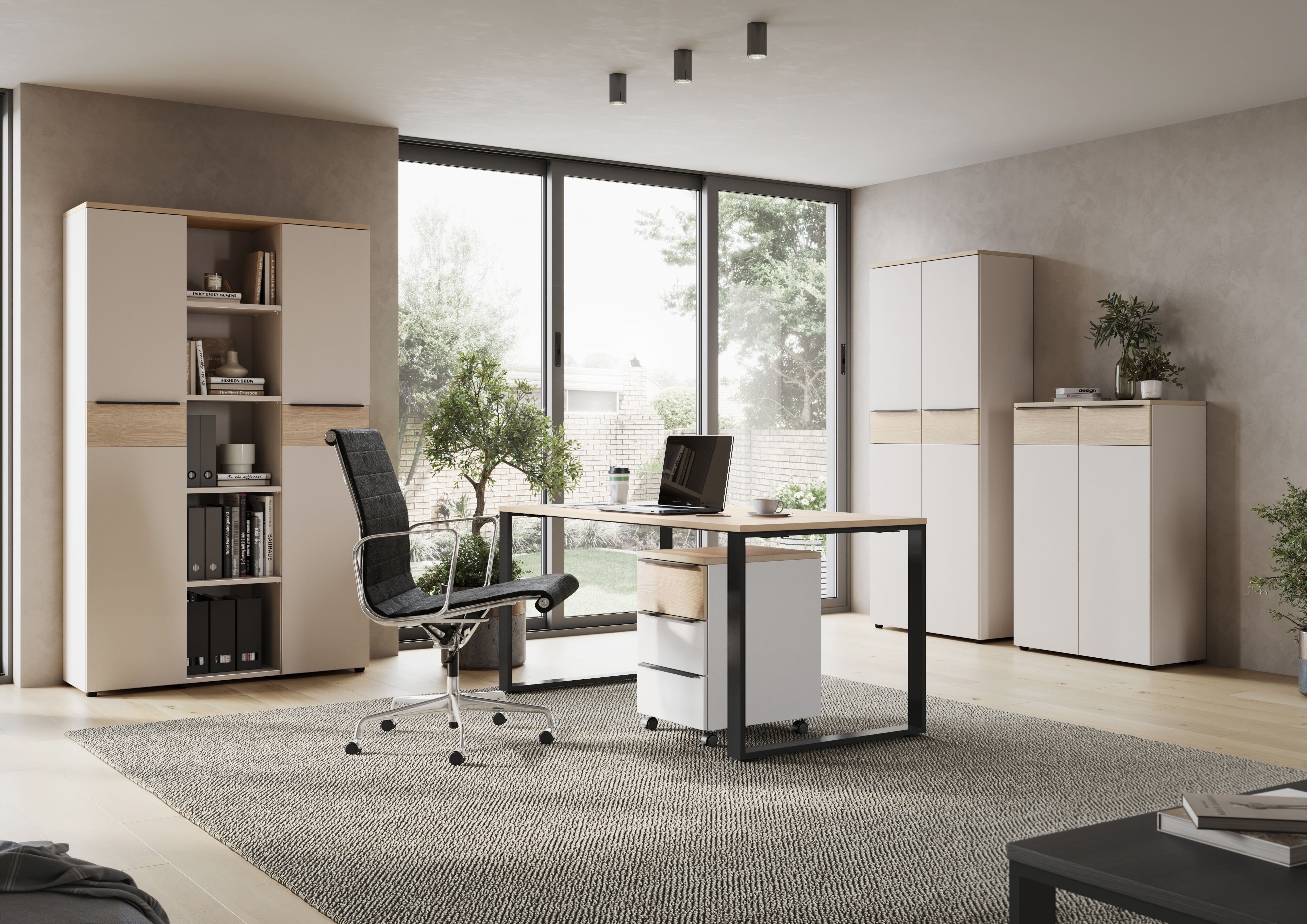 Schreibtisch GERMANIA "GW-Oviedo", beige (lindberg, eiche, nachbildung, schwarz, schwarz, lindberg, eiche, nachbildung), B:160cm H:74cm T:80cm, Tische, Schreibtisch, Kufengestell aus Metall lindberg, eiche, nachbildung, schwarz, schwarz, lindberg, eiche, 