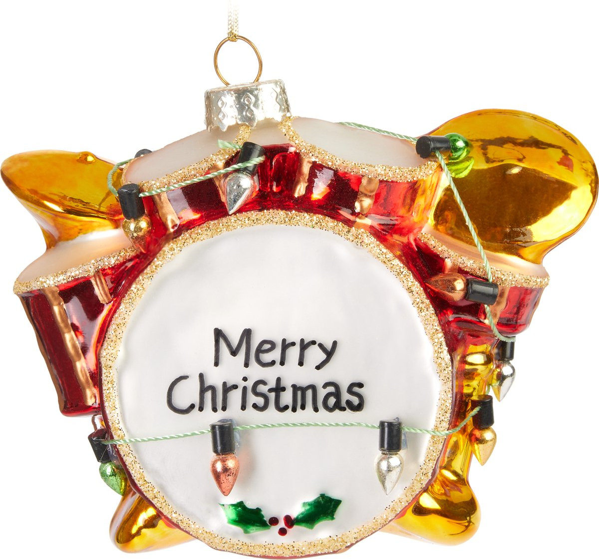 BRUBAKER Handgeschilderde Glazen Kerstbal Drums - Handgeblazen Kerstboom Decoratie - 10,5 cm