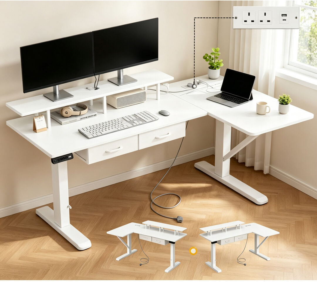 Brayden Studio L-Shaped Standing Desk White 84cm H X 150cm W X 90cm D