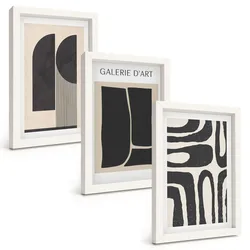 BILDER SET 3er Set - 20x30 cm Weißer Rahmen - Abstrakte minimalistische Poster