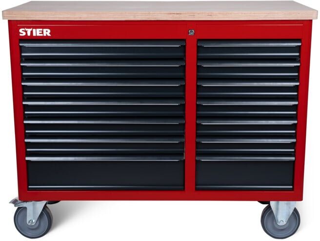STIER Établi mobile XXL vide, 2 colonnes, 14 tiroirs, 300kg, 930x1150x520mm (907522)