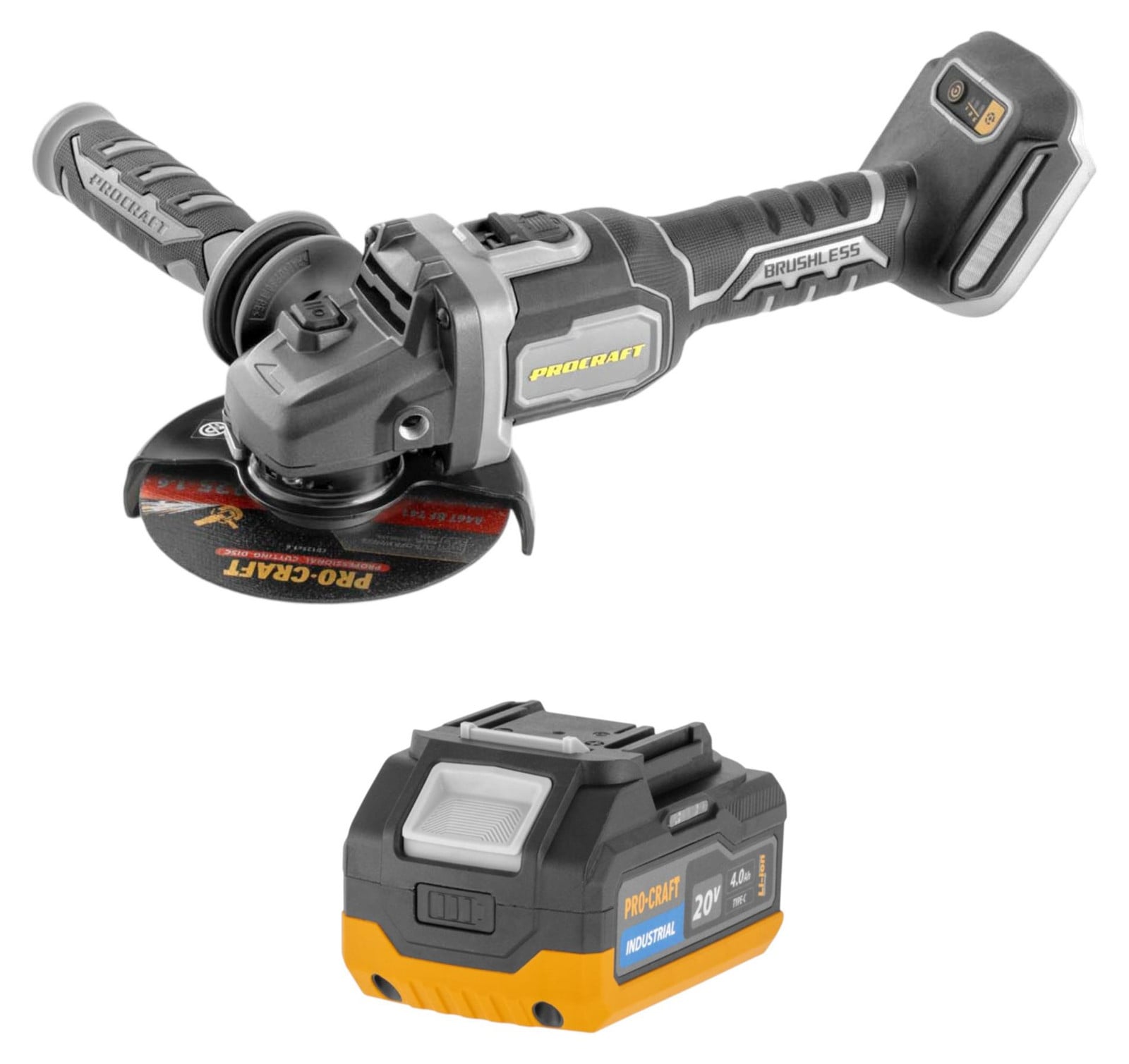 Procraft Industrial AG125Bbb accu-haakse slijper 20 V 125 mm borstelloos Solo