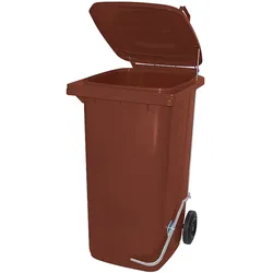 BRB 240 Liter Mülltonne/Müllgroßbehälter, braun, mit Fußpedal für handfreie Bedienung