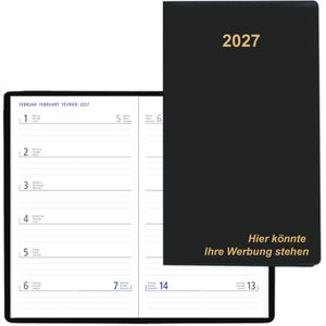 Böttcher-AG Taschenkalender mit Werbedruck, Jahr 2027, 1 Woche auf 1 Seite, Softcover, 8,7 x 15,2 cm, 100 Stück