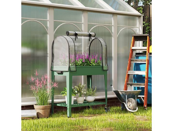 Outsunny Potager Surélevé avec Roulettes et Housse 80x40x120cm Vert