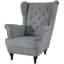 CHESTERFIELD-SESSEL Falco grau mit Wenge Holzbeinen