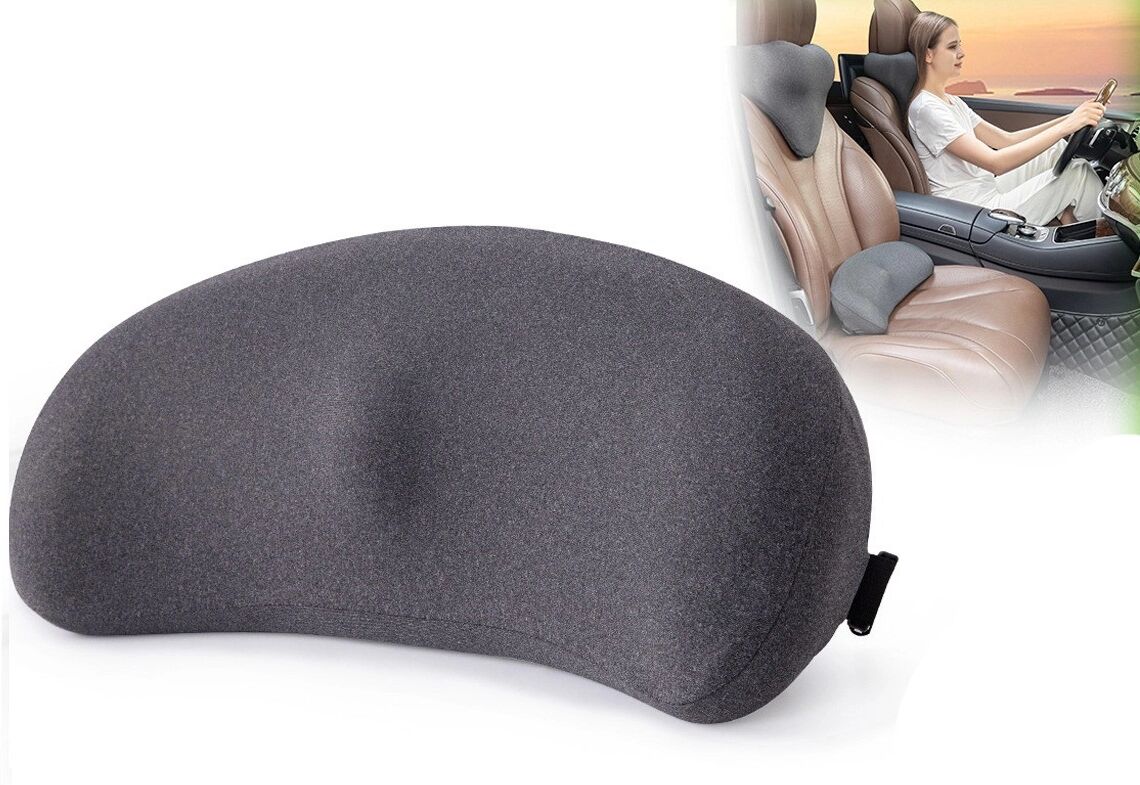 INF Ergonomisches Memory-Schaum Lendenkissen für Auto – mondförmige Unterstützung, atmungsaktiver Stoff, rutschfeste Dunkelgrau