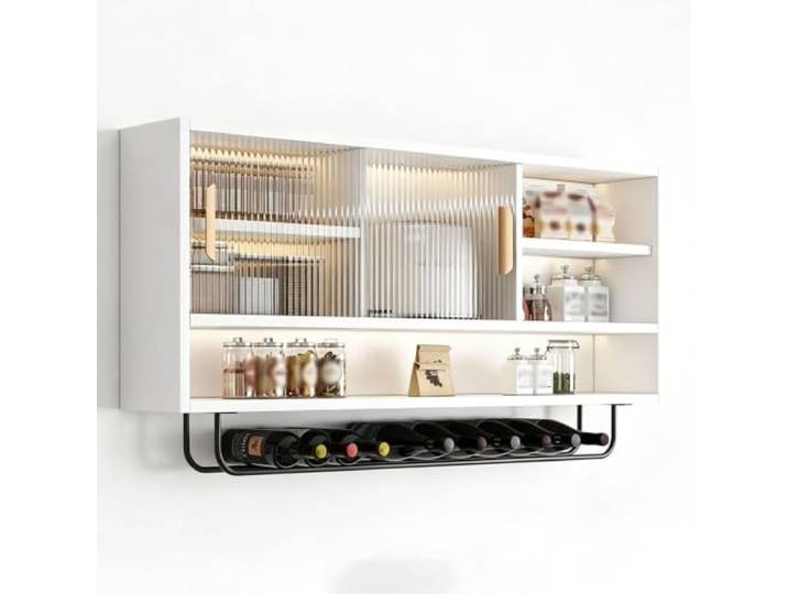 WNGJZZYC Küchenhängeschränke Mit Glastüren, Glas‑Aufbewahrungs‑Vitrine Verstellbare Ablagen, Einfach Zu Reinigender Metallrahmen, Für Bad, Eingangsbereich(White,140x65x23cm/51x26x9in)