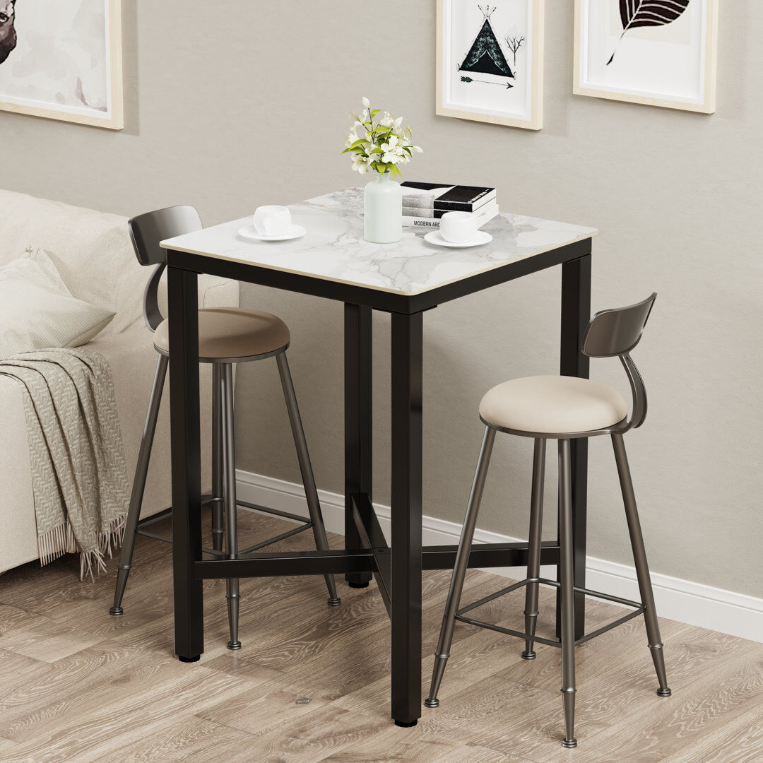 17 Stories Mianca Square Marble Top Dining Table with Iron Base Jade White