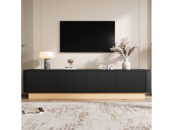 Meuble TV 200 cm noir à quatre portes avec rangement réglable
