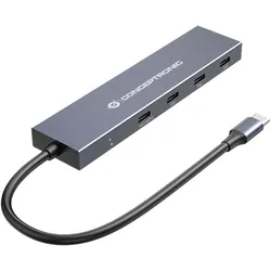 Conceptronic USB-Hub 4-Port 3.2/C->4x3.1 100WPD oNetzteil gr (USB-C, 4 Ports), Dockingstation + USB Hub, Grau