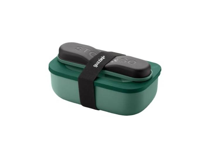 Guzzini - Store&Go\, set de boîte à lunch avec couverts de voyage - Vert foncé\, 20 × 12 × H 7 cm - 900 ml - 171155172