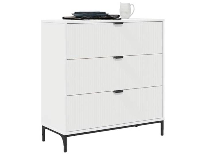 KTHLBRH Sideboard weiß 79,5 x 33 x 82 cm Holz mehrschichtig 3 Schubladen, Metallbeine, Griffstange, Wandanker, einfache Reinigung